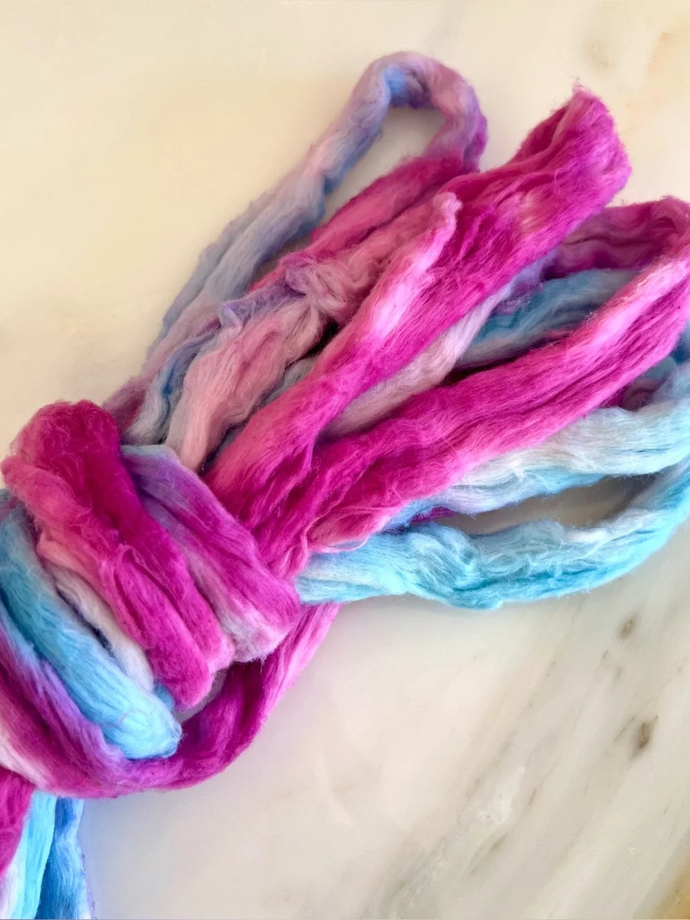 Hand Dyed Cotton Sliver Roving in Wildberry